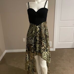 Black Bustier High-Low Dress with Olive Animal Print Skirt